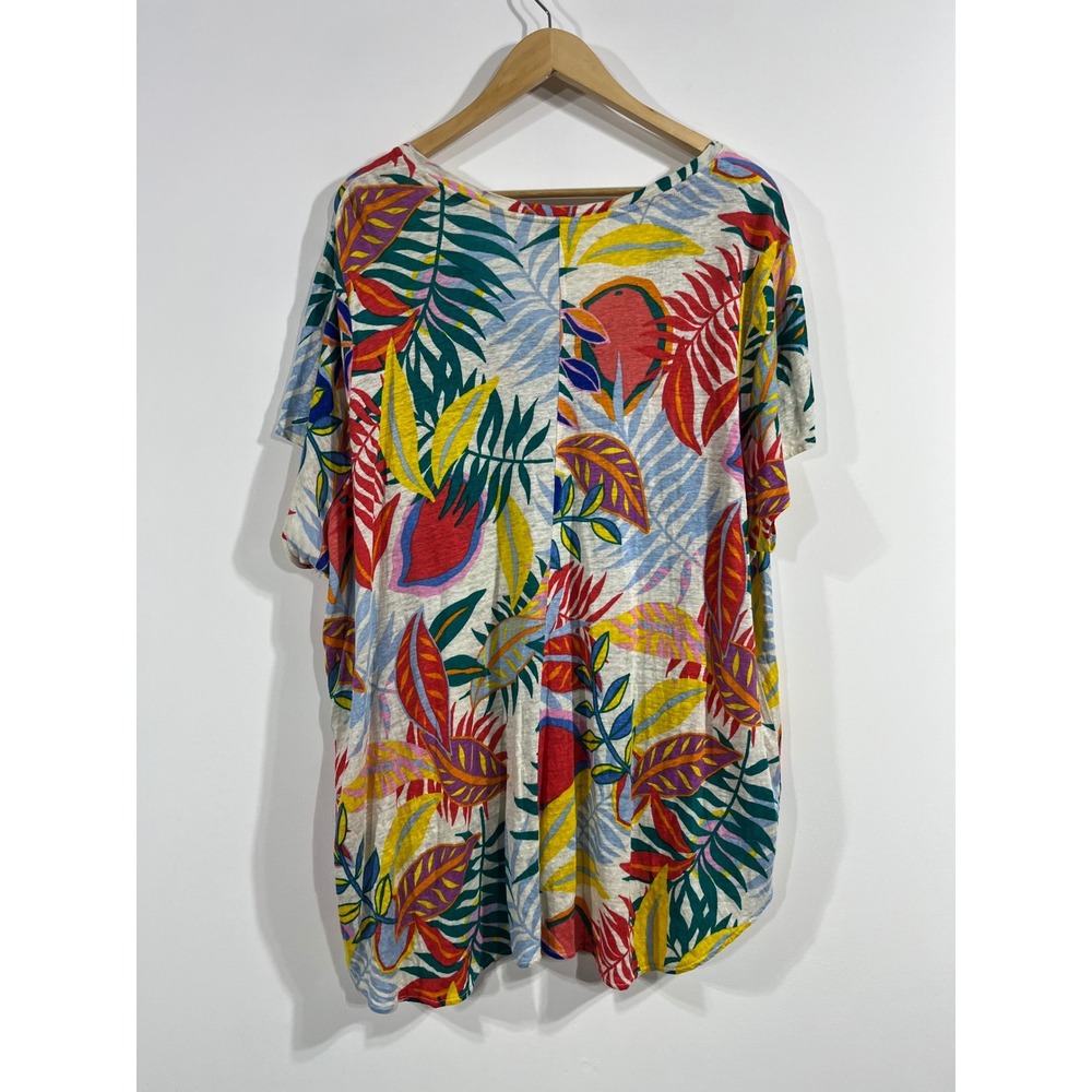 C&C Resort Tropical Linen V-Neck Short Sleeve Top Womens 3X Vacation Cruise Boho - Picture 3 of 8